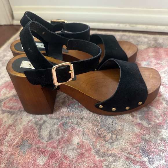 Vintage Steven Madden platform sandals leather wooden heel black stud size 8 - Picture 1 of 10